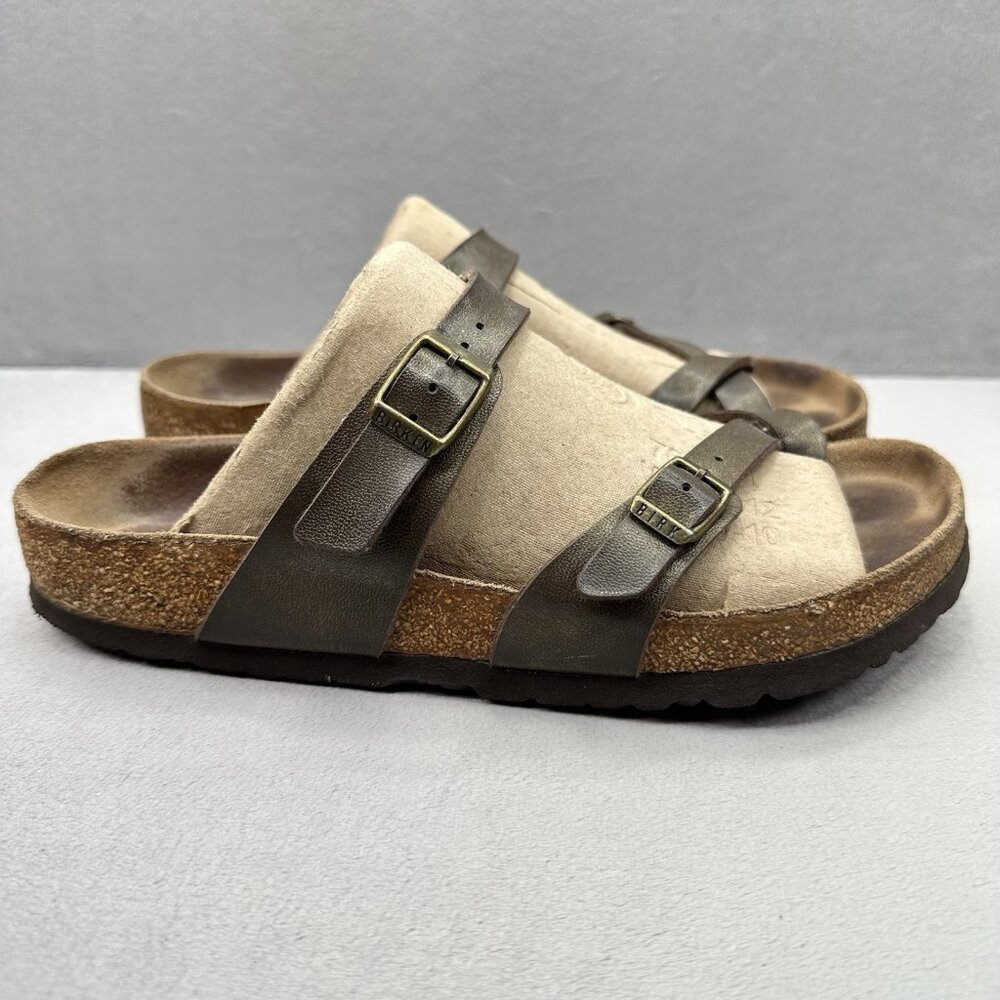 Birkenstock Two-Strap Suede & Leather Sandals in Beige and Brown